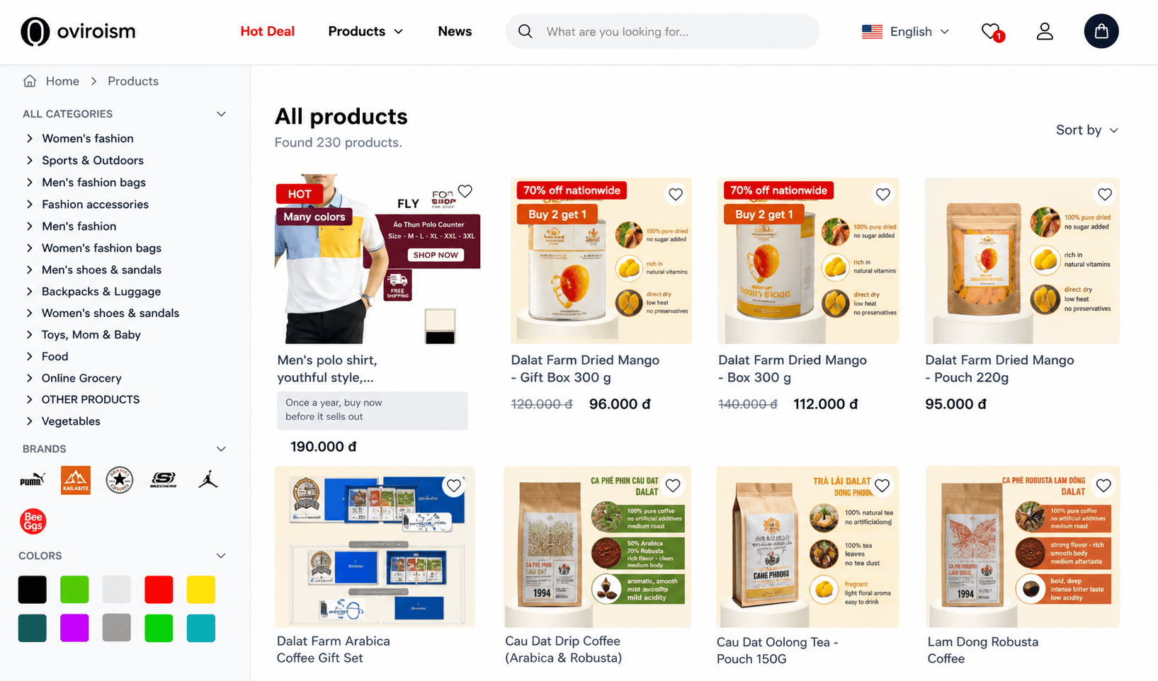 Product List on Website