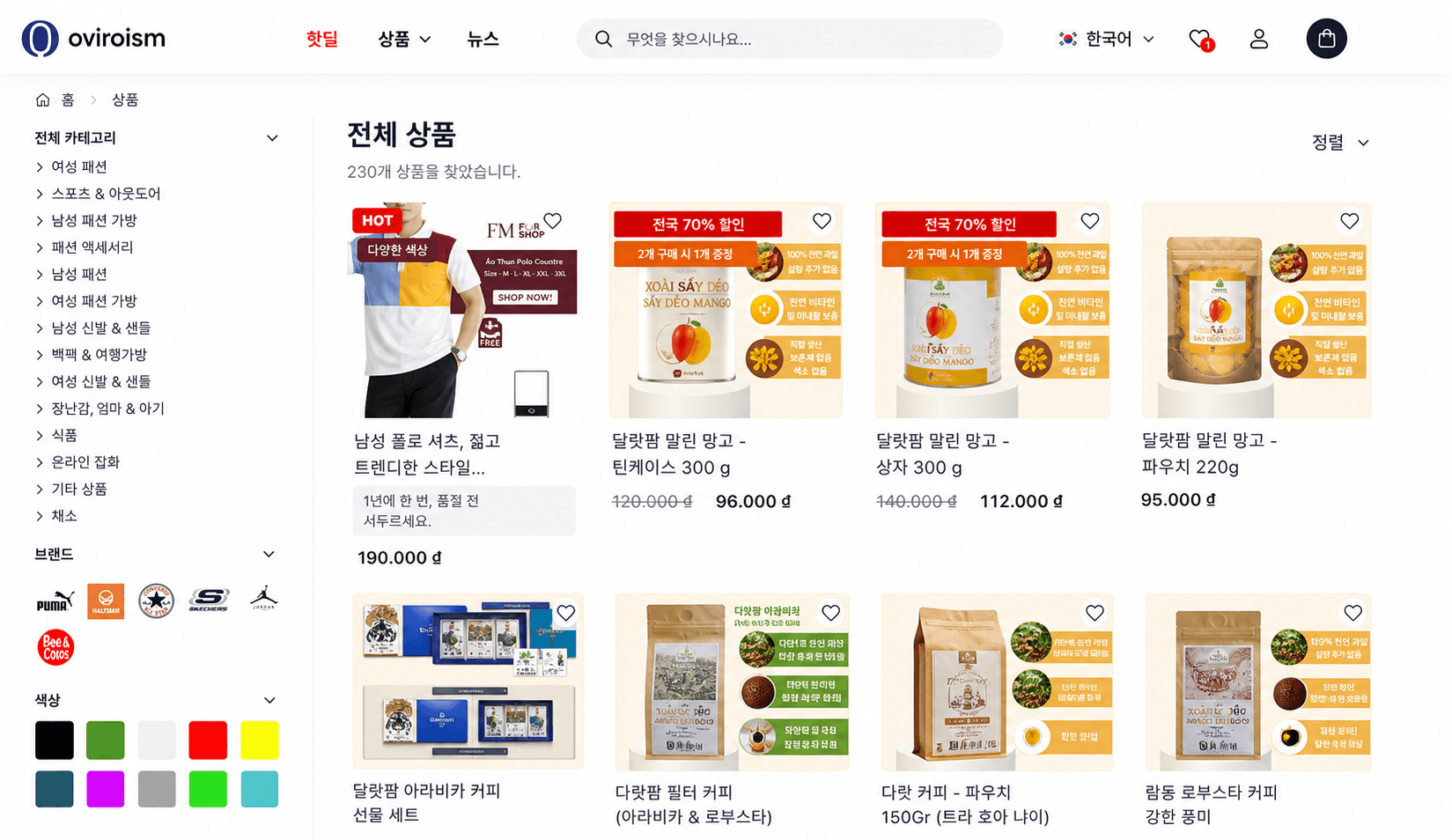 Product List on Website