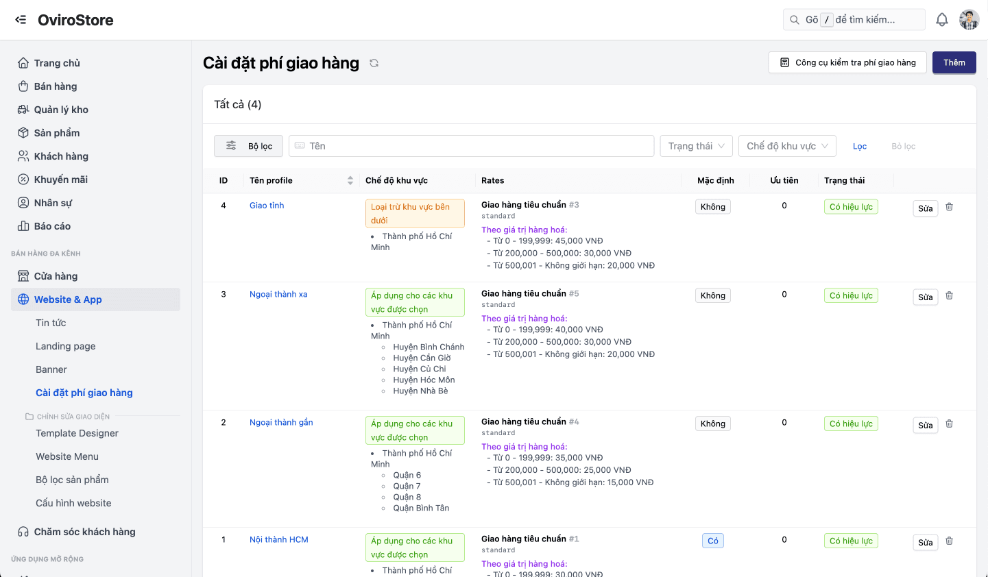 Shipping Profile List