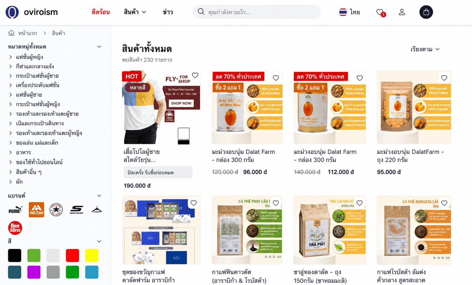 Product List on Website
