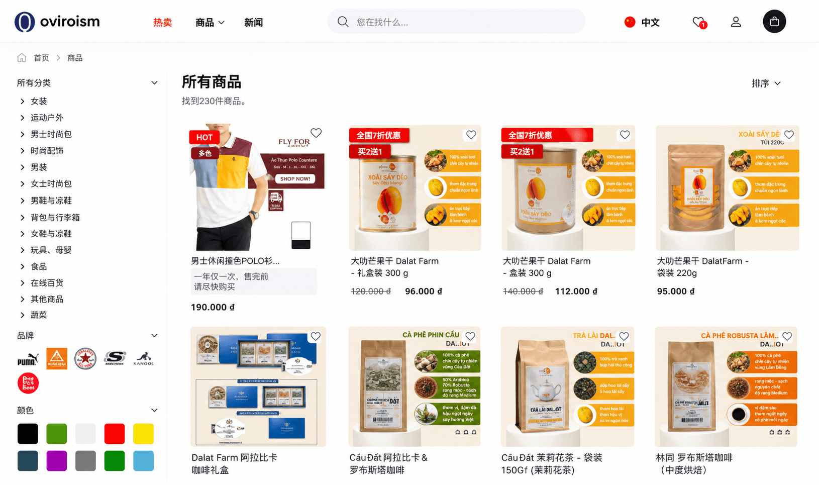 Product List on Website