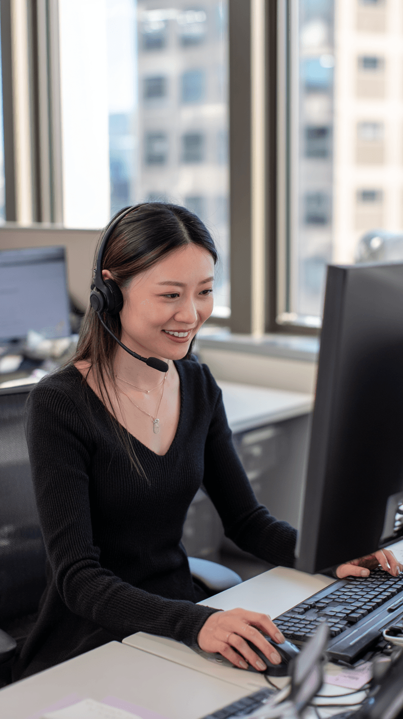 Nhân viên CSKH với tai nghe hỗ trợ đa kênh