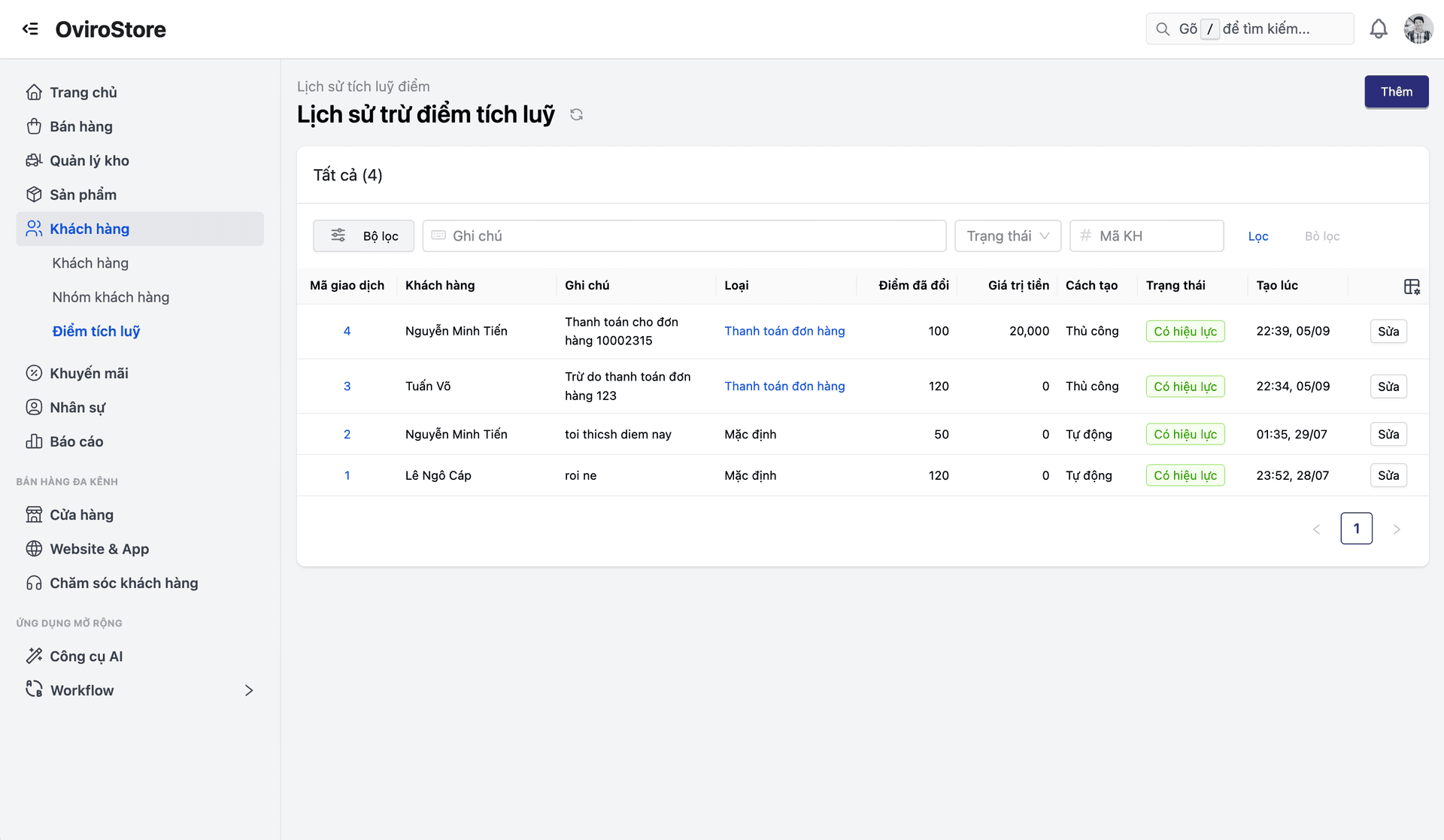 Giao diện đổi điểm thưởng khách hàng