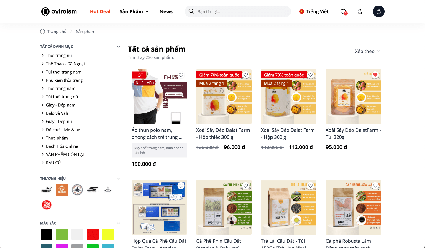 Screenshot of a multi-channel ecommerce store