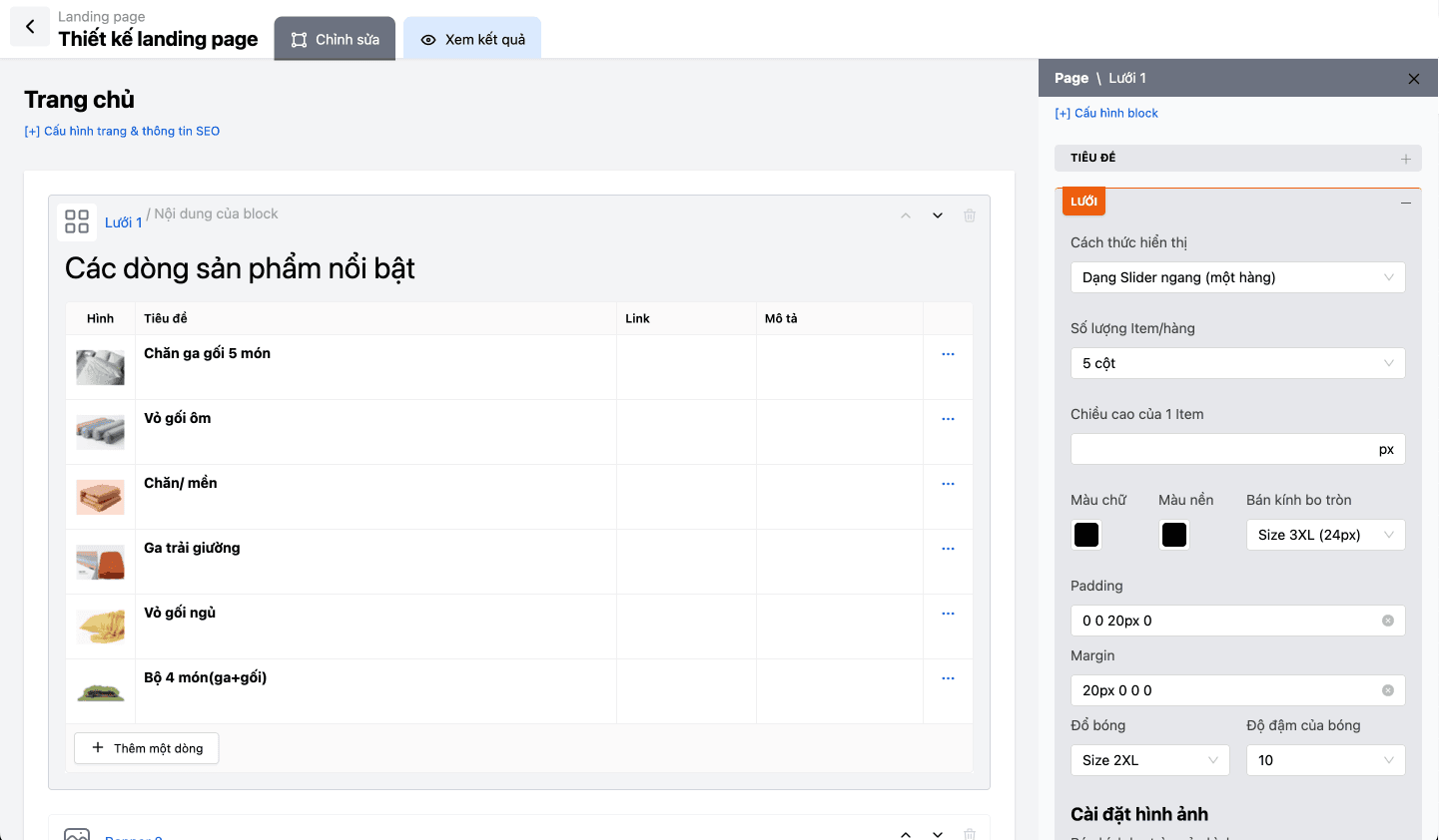 Giao diện CMS Landing Page Builder