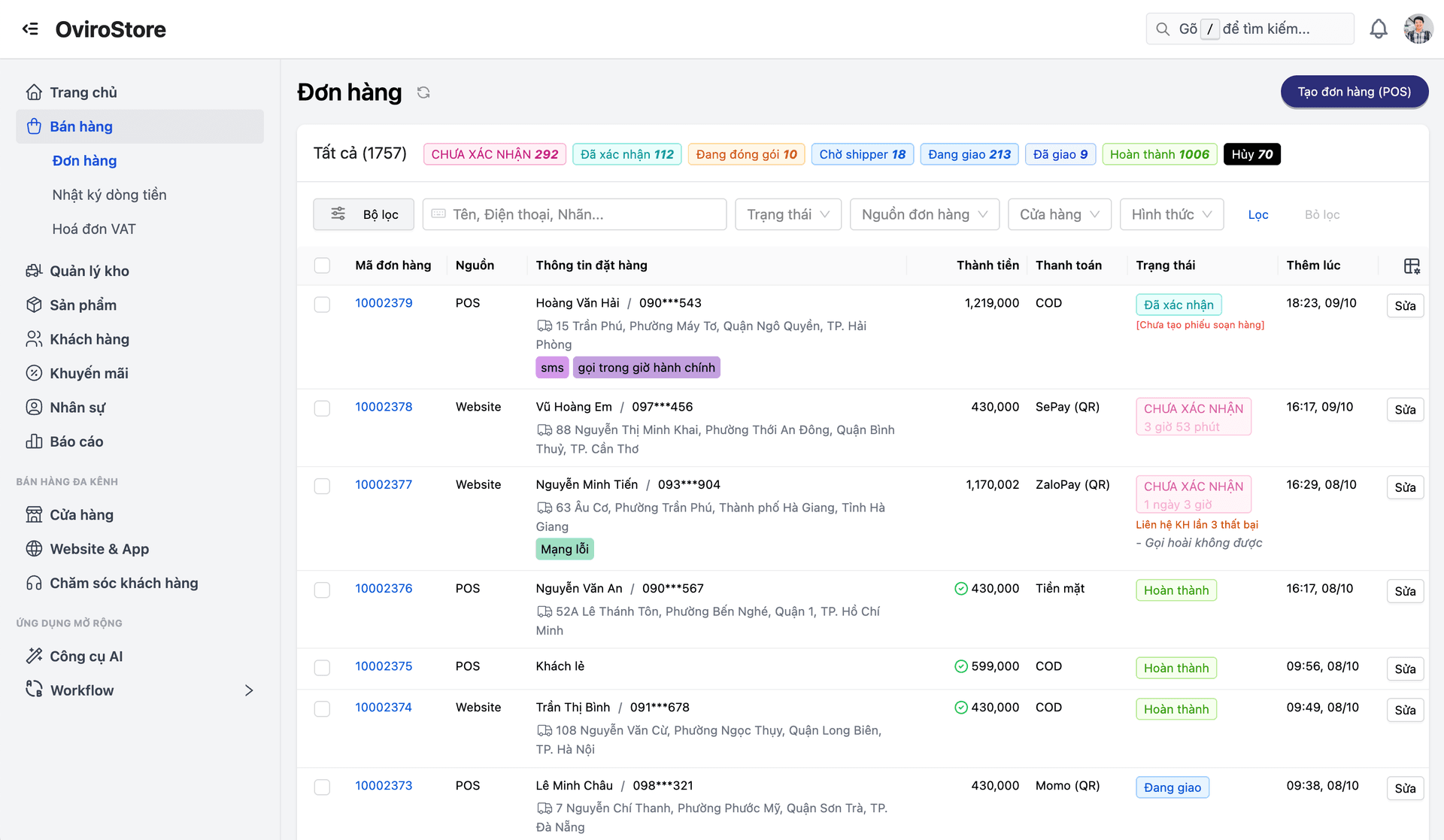 Giao diện quản lý tích hợp API