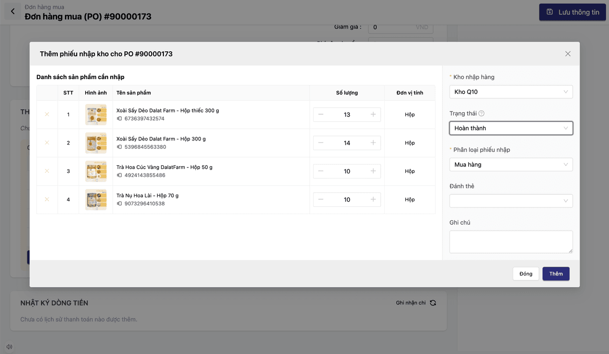 PO với phiếu nhập