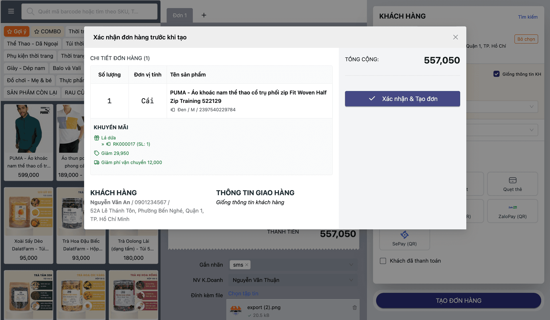 Giao diện xem lại đơn hàng dịch vụ