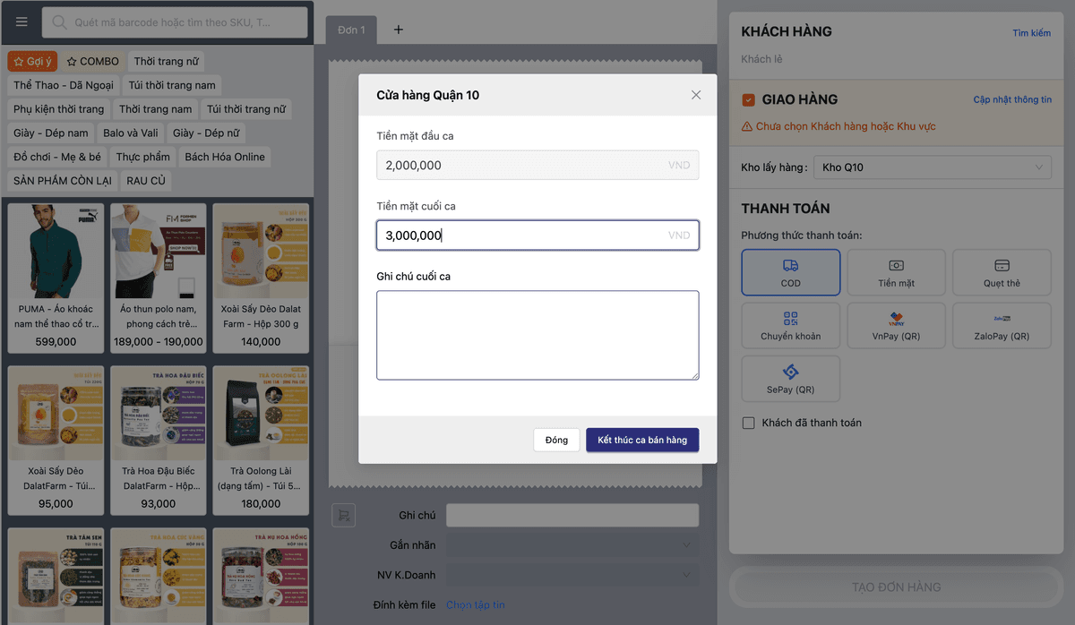 Đóng ca & Đối soát